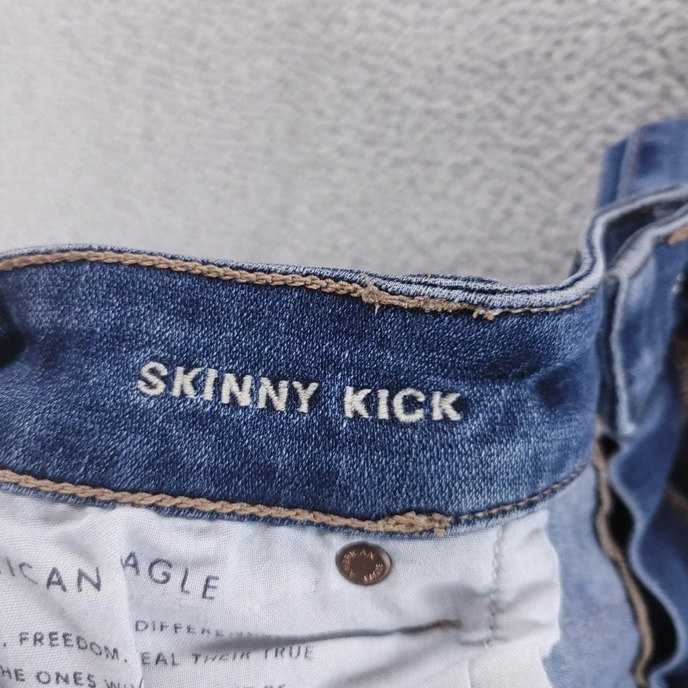 American Eagle‎ Jeans Womens 16 Long Blue Skinny Kick Bootcut Stretch Distressed